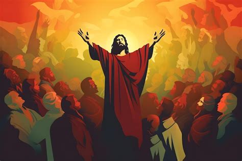 Premium Ai Image A Cartoon Of Jesus Standing In Front Of A Crowd