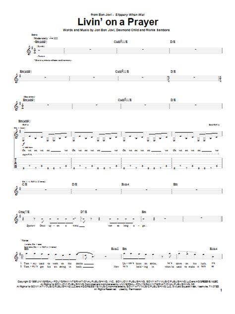 Livin On A Prayer By Bon Jovi Sheet Music For Guitar Tab At Sheet