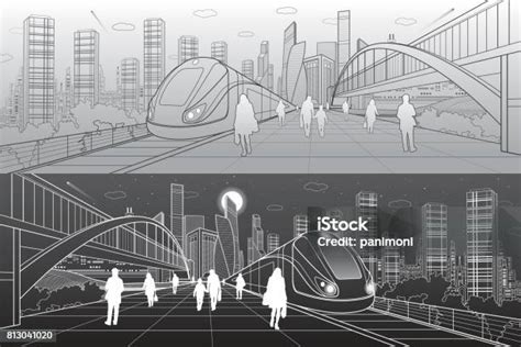 Transportasi Infrastruktur Panorama Orangorang Menunggu Kereta Api Di