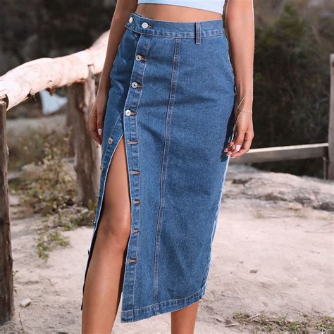 Aueoeo Women S Fashion Holiday Summer Casual Denim Slit Design Skirt