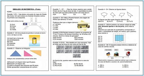 Simulado De Matem Tica Para O Ano Para Imprimir S Escola