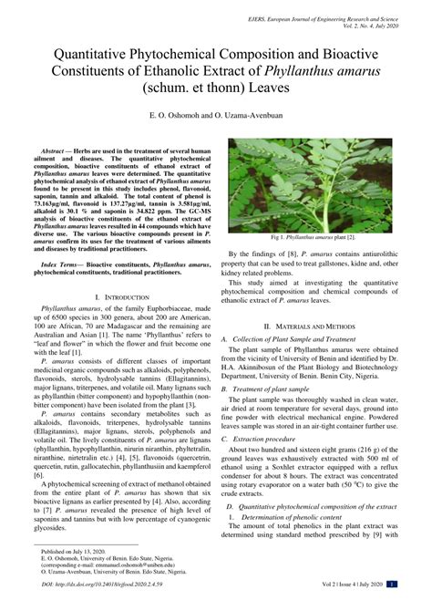 Pdf Quantitative Phytochemical Composition And Bioactive Constituents