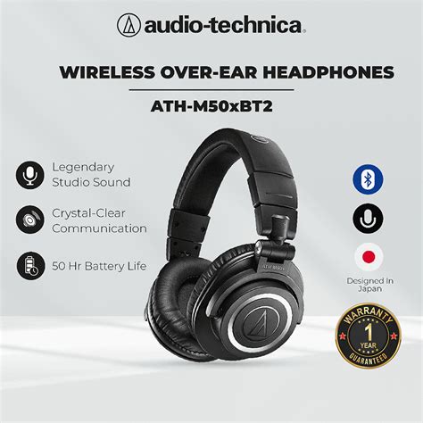 Audio Technica Ath M Xbt Wireless Over Ear Headphones Headset