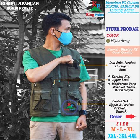 Jual ROMPI PROYEK LAPANGAN WARNA HIJAU ARMY VEST ROMPI MANDOR ROMPI