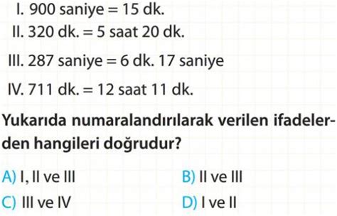 Zaman L Me Birimleri Test Z S N F Matematik Testleri