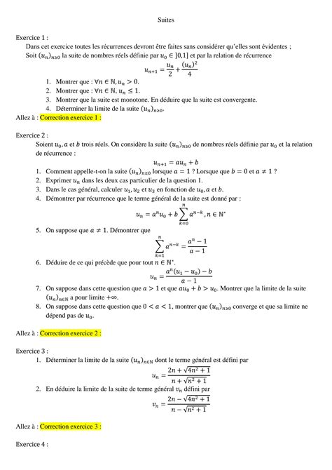 Solution Exercices Corrig S Suites R Elles Studypool