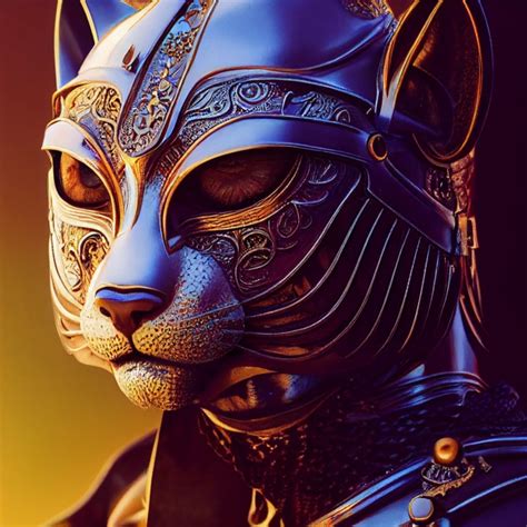 Face View Anthropomorphic Majestic Cat Knight Midjourney