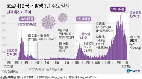 [그래픽] 코로나19 국내 발생 1년 주요 일지 연합뉴스