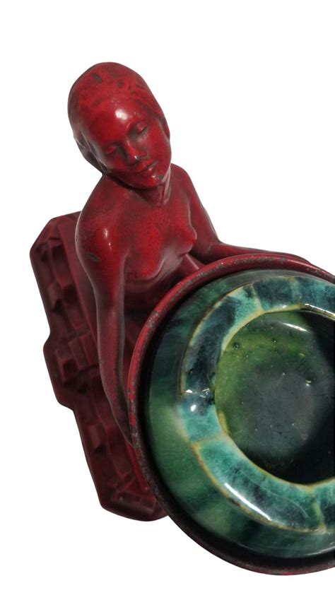 Rare Red Enamel Nuart Nude Female Ashtray W McCoy Ashtray For Sale At