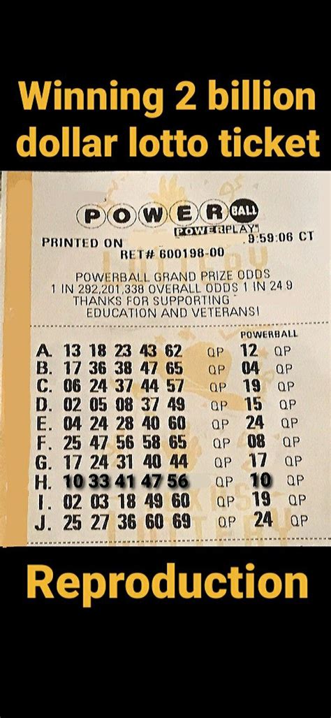 2 Billion Dollar Lotto Ticket Reproduction Winning Lottery Numbers