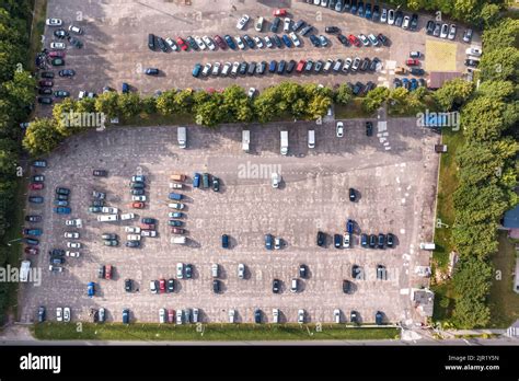 Aerial View On Large Open Air Parking Lot For Cars For Residents Of