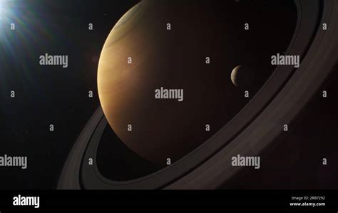 Illustration D Animation Of Saturn And Its Moon Mimas Dione Or Titan