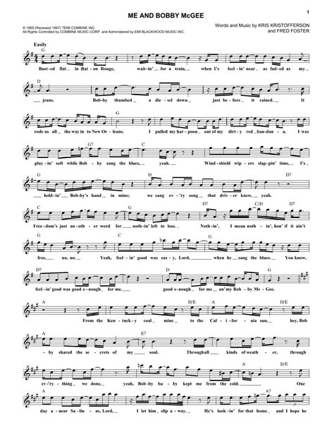 Me And Bobby McGee | Sheet Music Direct