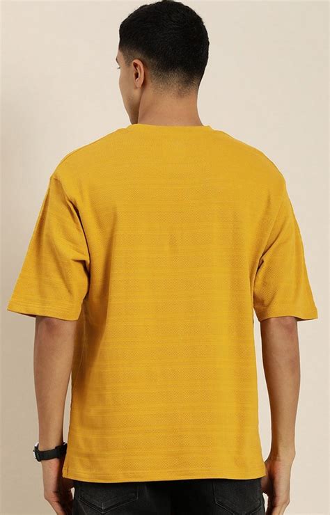 Men S Mustard Self Design Oversized T Shirt