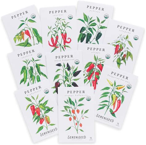 Sereniseed Certified Organic Hot Pepper Seeds Collection 10 Pack 100 Non Gmo