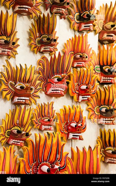 Vertical close up of traditional Sri Lankan masks for sale Stock Photo ...