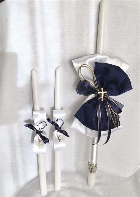 Theodoros baptism candles for boys navy blue and gold baptism lambathes ...