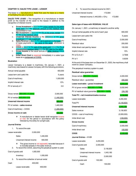 Chapter 14 Sales Type Lease Lease CHAPTER 14 SALES TYPE LEASE