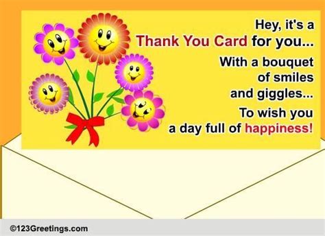 Thank You Card With Bouquet Of Smiles Free Thank You Ecards 123