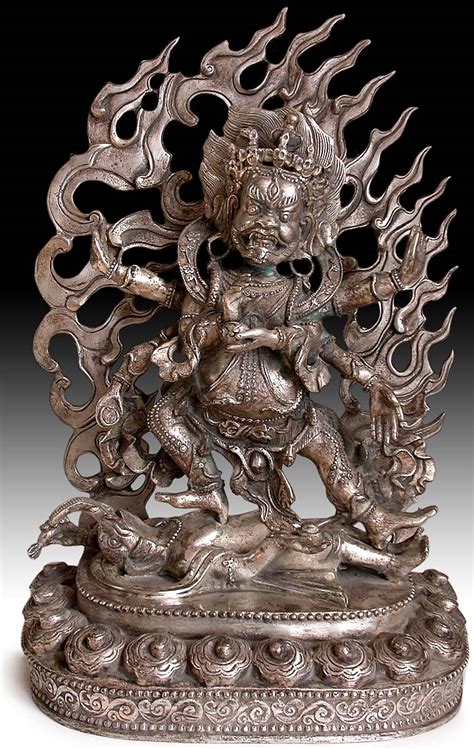 Vintage Sino Tibetan Silver Gilded Bronze White Mahakala Statue