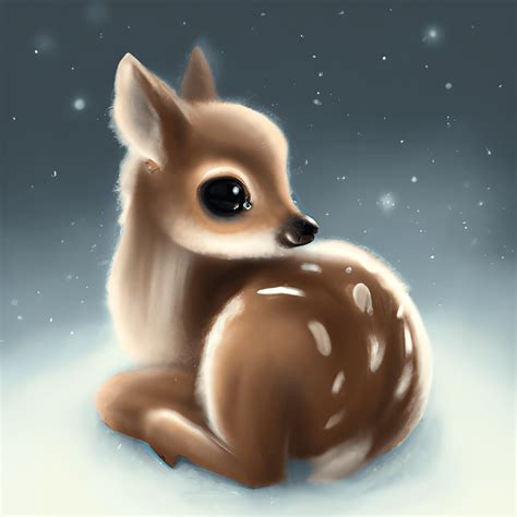 Cute Fluffy Baby Fawn Sitting on Snow · Creative Fabrica