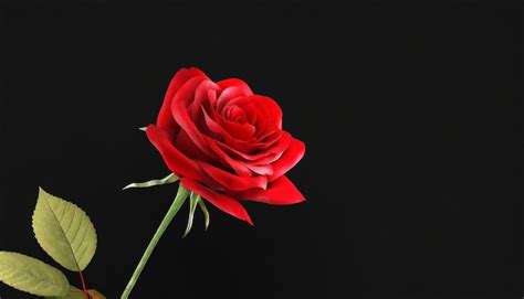 Single Beautiful Red Rose Isolated On Black Background With Copy Space