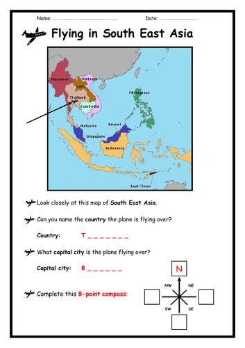 South East Asia Countries And Compass Points Activity Teaching Resources