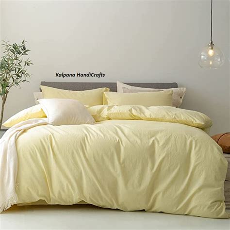 Yellow Pastel Bedding Set Custard Yellow Duvet Cover Queen Etsy