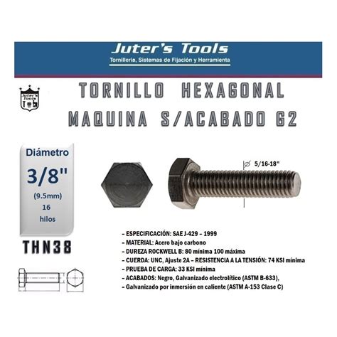 TORNILLO HEXAGONAL MAQUINA SAE G2 3 8 16 CUERDA CORRIDA