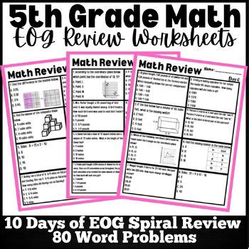 5th Grade Math Spiral Review EOG Test Prep Word Problem Practice Worksheets