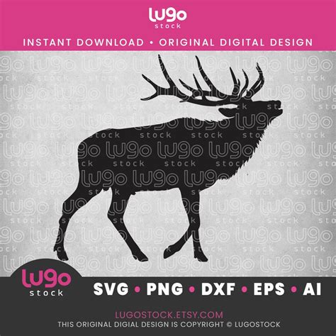 Bull Elk Silhouette Vector Clipart INSTANT DIGITAL DOWNLOAD Svg Png Dxf Eps Ai Hunting Cricut ...