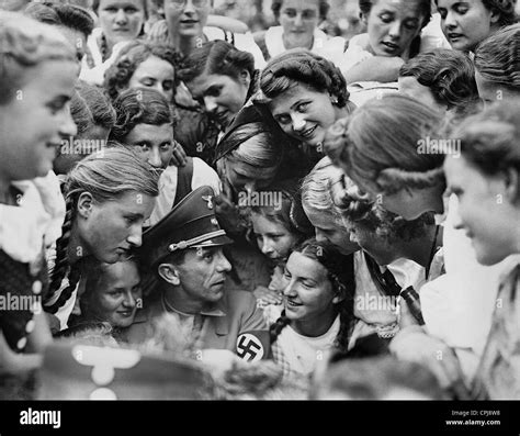 Joseph Goebbels Surrounded By Girls On The Nuremberg Rally 1938 Stock