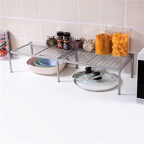 Expandable Metal Wire Frame Kitchen Counter Shelf Cabinet Storage Rack Organizer Silver