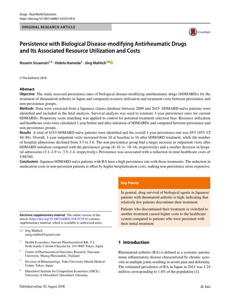 PDF Persistence With Biological Diseasemodifying Antirheumatic Drugs