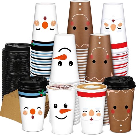 Amazon Zhehao Pcs Sets Christmas Paper Coffee Cups With Lids