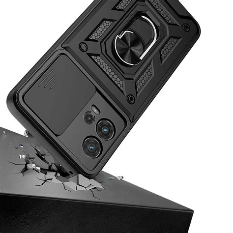 etui do motorola moto g72 pancerne ring z osłona na aparat czarne + szkło