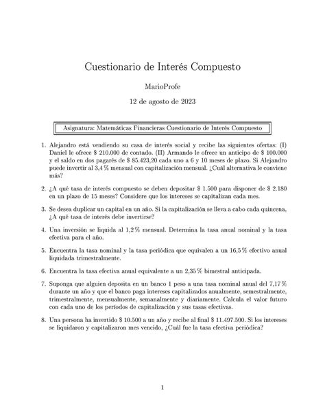 Guía Resuelta De Interés Compuesto Guía 05 Marioprofe