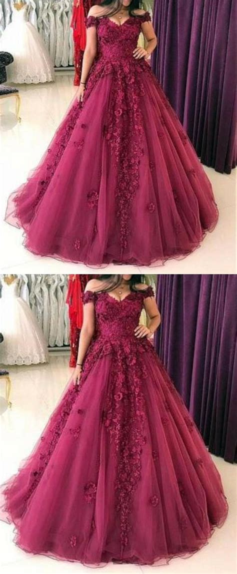 Lace Off Shoulder Maroon A Line Long Evening Prom Dresses 17613