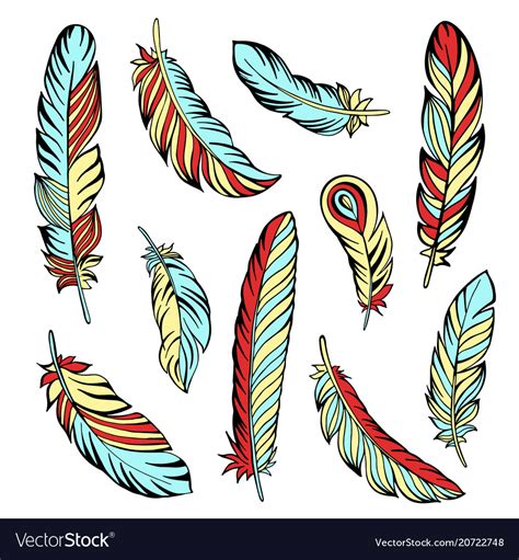 Indian Feather Set Hand Drawn Royalty Free Vector Image