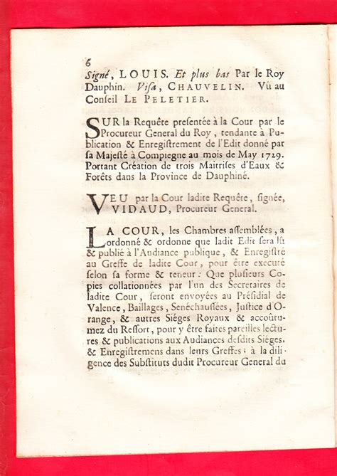 EDIT DU ROY Donné à Compiègne au mois de May 1729 PORTANT CRÉATION de