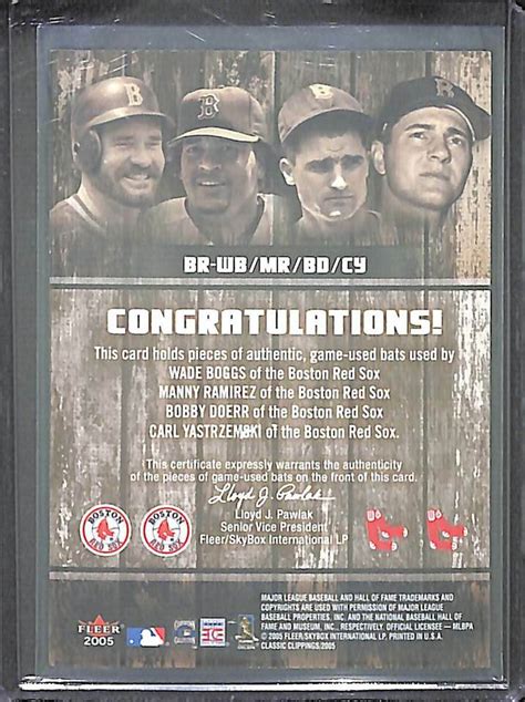 2005 Fleer Classic Clippings Bat Rack Relic Carl Yastrzemski Wade Boggs