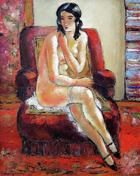 Female Nude In A Red Armchair Digital Remastered Edition Painting By