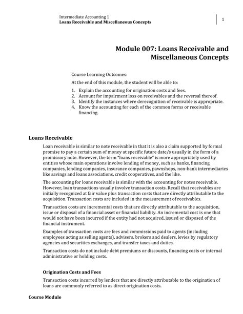 Week Lesson Loans Receivable And Miscellaneous Concepts