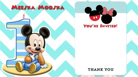 Free Blank Printable Mickey Mouse 1st Birthday Invitation Download