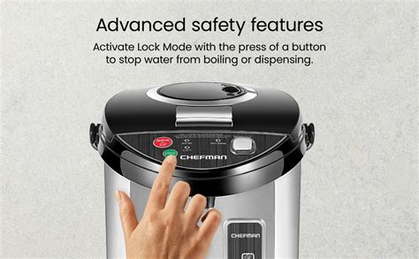 Chefman Electric Hot Water Pot Urn W Auto Manual Dispense Buttons Safety Lock Instant