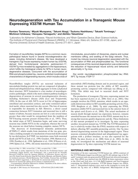 Pdf Neurodegeneration With Tau Accumulation In A Transgenic Mouse