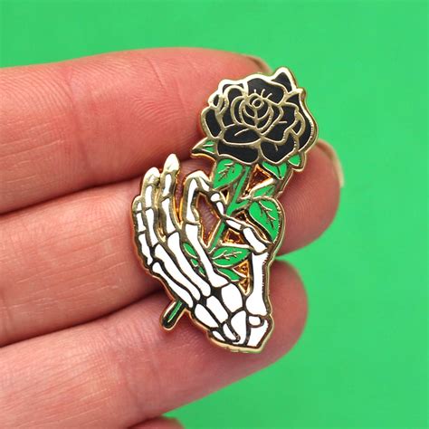 Skeleton Hand Black Rose Enamel Pin Bones Skeleton Pin Anatomy