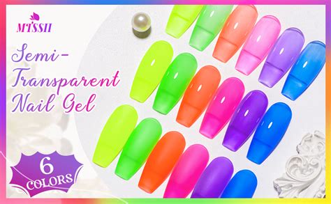 Amazon MTSSII Jelly Gel Nail Polish Translucent Neon Nail Polish Hot Pink Blue Purple