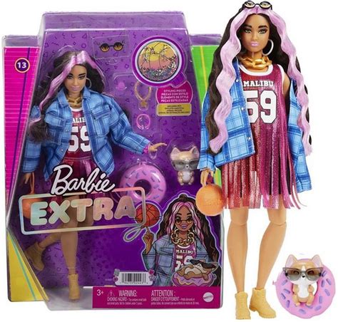 Lalka Barbie Extra Moda Lalka Sportowa sukienka Czarno różowe włosy