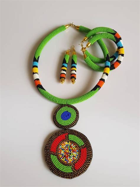 Green Beaded Necklace African Maasai Necklace African Etsy